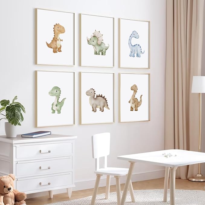 Dinosaur Nursery Wall Art Kids Canvas Poster Boys Room Wall Decor Watercolor Dino Wall Art Toddler Baby Pictures Dinosaur Prints Nursery Artwork for Boys Room Bedroom 8x10 Inch Unframed Set of 6