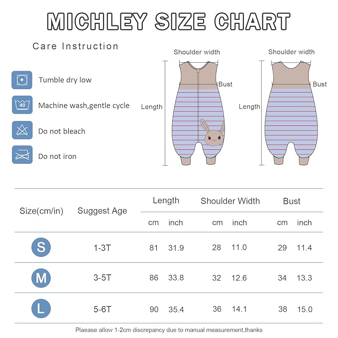 MICHLEY Toddler Sleeping Sack with Feet Newborn Infant Sleeveless Sleeping Bag 2-way Zipper Baby Wearable Blanket for Walkers,Blue Rabbit,1-3T