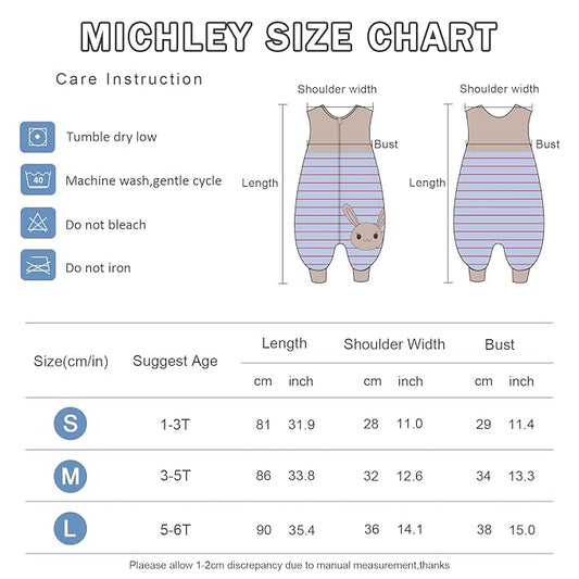 MICHLEY Toddler Sleeping Sack with Feet Newborn Infant Sleeveless Sleeping Bag 2-way Zipper Baby Wearable Blanket for Walkers,Blue Rabbit,1-3T