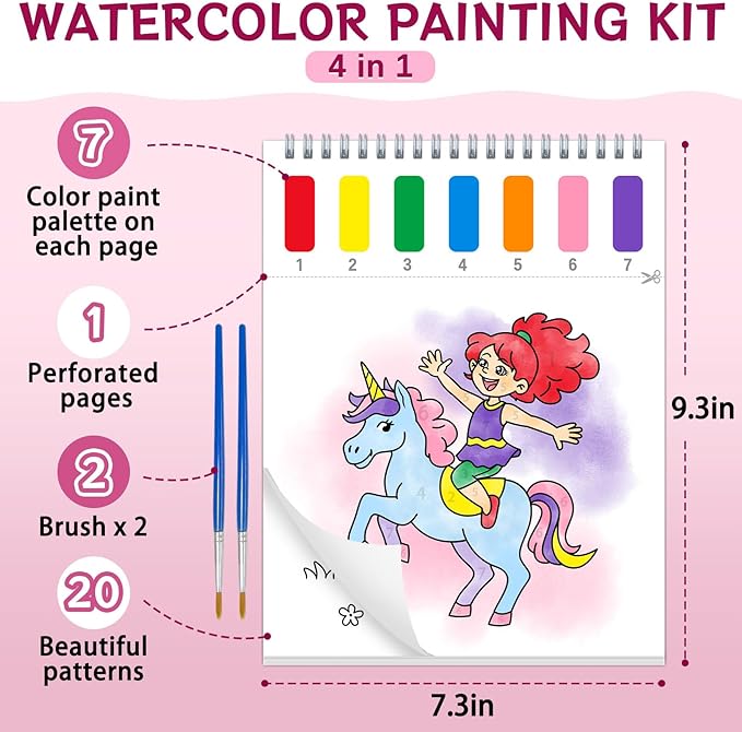 SOCOLER Paint with Water Coloring Books for Toddlers,Unicorn Theme Mess Free Watercolor Painting Papers for Kids Water Color Paint Kit Art Craft Gift for Ages 1-3, 4-8