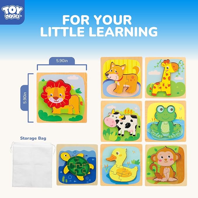 TOY Life Wooden Puzzles for Toddlers 2-4, Montessori Toys for 1 2 3 Year Old Boys Girls, Animals Puzzles Educational Learning Toys 2 Year Old, Christmas Birthday Gifts for Grandkids Ages 6M+