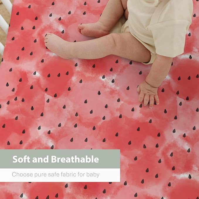 Red Watermelon Baby Crib Sheets for Boy Girl 28"x52" Tropical Summer Fruits Soft Snug Fitted Crib Mattress Covers Beach Vacation Nursery Baby Sheet for Standard Crib & Toddler Bed Mattresses