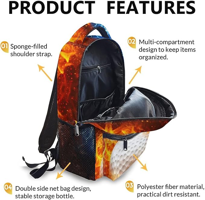 CustomWish Boys School Backpack - Golf Boys Backpacks for Kids Teens Elementary Middle Primary High Senior - 17 Inch Lightweight Cool Sport Bookbag for School Travel