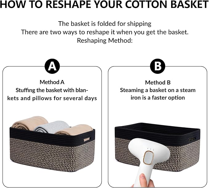 MiniArk Large Storage Baskets for Shelves, Closet Organizers Bins for Clothes Blanket Towels, Baby Nursery, Toy Baskets Box, Woven Rope Baskets, 17 x 13 x 7.5”, 2 Packs Woven Brown