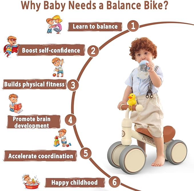Baby Balance Bike Toys for 12-36 Months Kids Toy Boy Girls Gifts Toddler Best First Birthday Gift Children Walker No Pedal Infant 4 Wheels Bicycle (White)