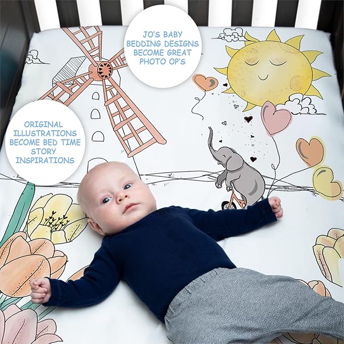 JumpOff Jo - Fitted Crib Sheet, Super Soft Breathable 100% Cotton Baby Crib Sheet for Standard Crib Mattresses and Toddler Beds, 28 in. x 52 in. - Tulip Fields
