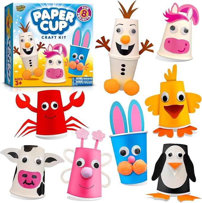 Arts and Crafts for Toddlers & Kids Ages 3-6 – Paper Cup Craft Kit, 8 Animal Projects – Fun Preschool Activity for Girls & Boys