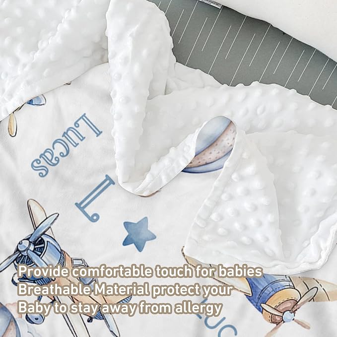 Custom Name Crib Bedding Set 3-Piece – Toy Airplane Design Baby Bedding Set with Personalized Soft Blanket, Fitted Sheet, Changing Pad Cover – Ideal Newborn Gift for Boys and Girls