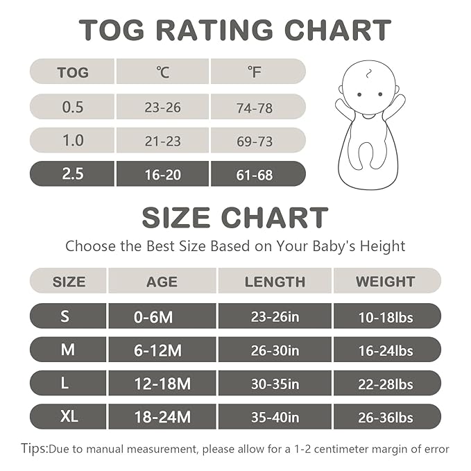 Mosebears Sleep Sack Baby Winter Wearable Blanket with 2-Way Zipper,2.5 TOG Cotton Sleep Sack Unisex (Grey, 18-24 Months)