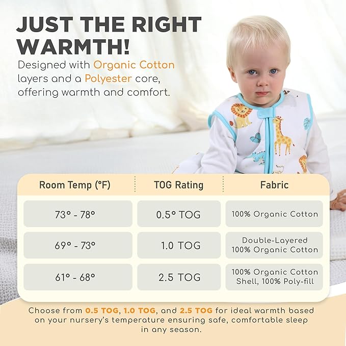 Mama Cheetah Toddler Sleep Sack with Feet 2T, 2.5 TOG Organic Cotton Baby Sleeping Bag with Legs, Baby Wearable Blankets for Walkers w/ 2-Way Zipper, Baby Sleep Sack for Girls Boys, Medium