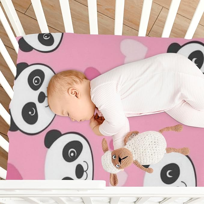 Pink Cute Panda Love Crib Sheets Standard Crib Toddler Mattresses Cover Fitted Baby Bed Sheet Breathable Crib Mattress Sheet for Girls Boys 52" x 28"x5''
