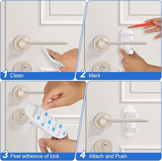 Door Handle Baby Proof, 2 Packs Prevents Kids From Opening Doors. Baby Door Lock, 3M Adhesive, Easy to Install, No Tools or Tape Required. Doors Lever Lock, Great for Dogs and Cats