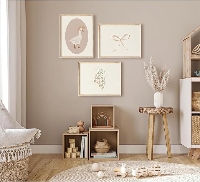 Coquette Vintage Wall Art Decor Pink Goose Nursery Poster Baby Girl Room Canvas Wall Decor Preppy Aesthetic Picture Trendy Bow Floral Prints Silly Goose Artwork for Bedroom 12x16x3 Inch Unframed