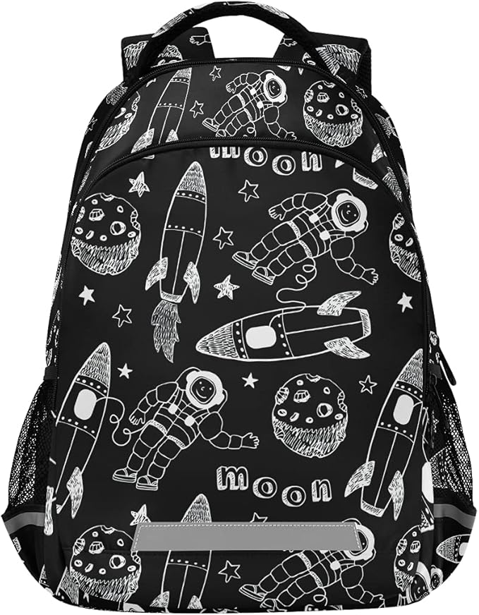 MNSRUU School Backpack with Chest Strap, Cartoon Astronaut Planet And Rocket Laptop Backpack, Travel Hiking Backpack for Boys Girls, Rucksack, Knapsack
