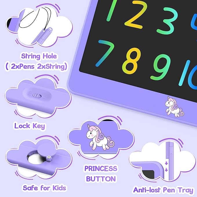 LCD Writing Tablet for Kids 12 Inch, Learning Toys Drawing Pad for Boys Girls, Erasable Doodle Board for Toddlers 3 4 5 6 7 8 Year Old Travel Essentials, Christmas Birthday for Kids - Purple