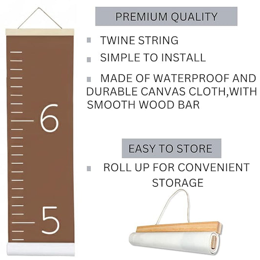 Morxy Canvas Growth Chart for Kids - Unisex Kids Room Wall Decor - Measuring Height Chart- Wall Tape with Height Chart for Kids (Canvas, Plain Brown)