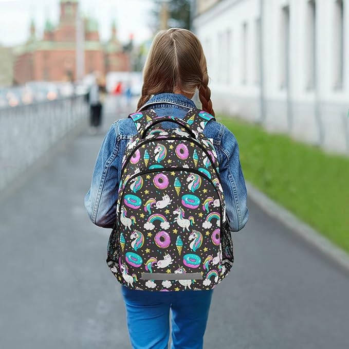 MNSRUU School Backpack with Chest Strap, Rainbow And Unicorns Laptop Backpack, Travel Hiking Backpack for Boys Girls, Rucksack, Knapsack