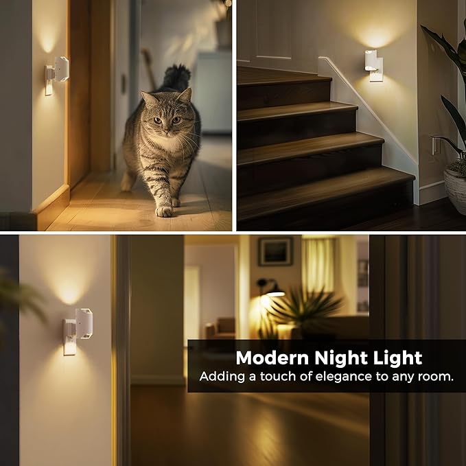 L LOHAS LED Modern Night Lights, 2 Pack, Soft White 3000K, Dimmable, Dusk to Dawn Sensor, Plug in Night Light for Bedroom, Bathroom, Hallway, Stairway