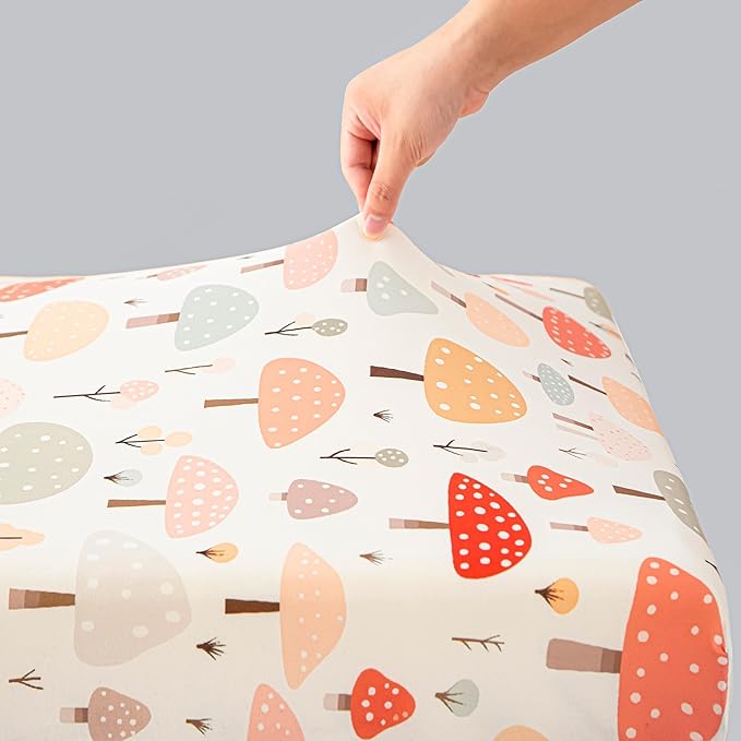 SDIII 2 Pack Mushroom Crib Sheets for Boys Girls 52×28 Stretchy Microfiber Jersey Knit Fall Fitted Crib Sheet for Standard Crib and Toddler Mattress