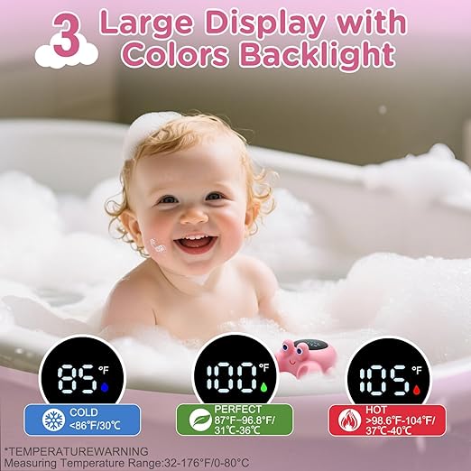 Crab Baby Bath Thermometer Newborn, Safety Baby Water Thermometer & Room Temperature Alert with 3-Color LED, Floating Digtal Bathtub Temperature Toy Gift for Infant, Toddler