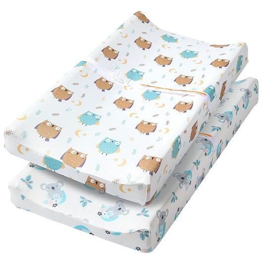 Changing Table Pad Cover Elastic Changing Pad Cover Premium Baby Changing Pad Cover 2 Pack for Boys Girls Soft and Comfortable (Owl and Koala)