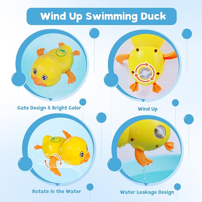 Baby Bath Toys, Floating Wind Up Swimming Turtle and Duck, Bathtub Toys, Pool Toys, Water Toys for Toddlers Boy Girl 3 Pack