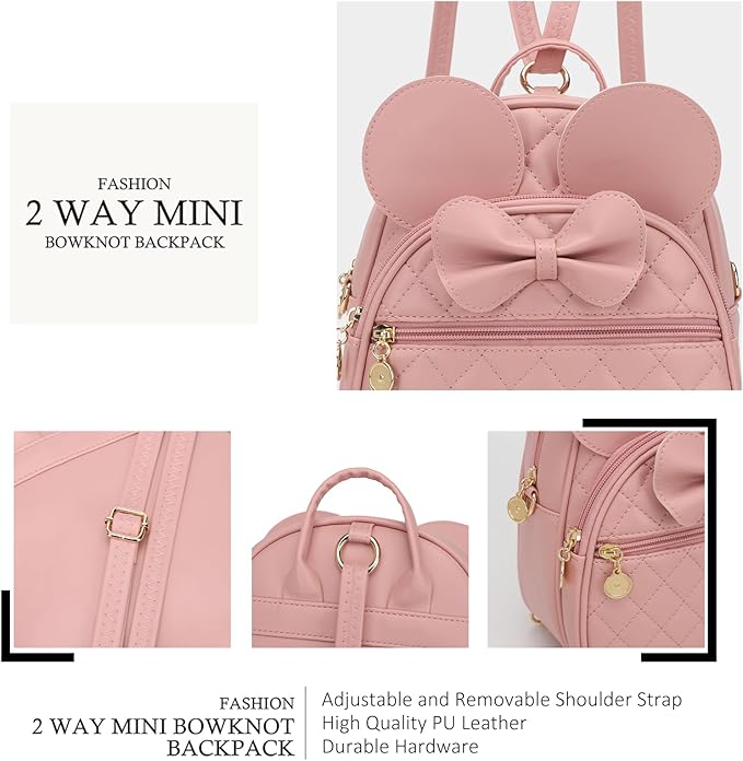 KL928 Girls Mini Backpack Bowknot Polka Dot Cute Small Daypacks Convertible Shoulder Bag Purse for Women