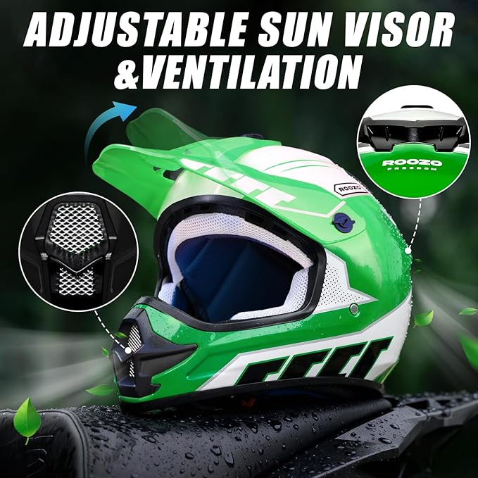 Youth Dirt Bike Helmet DOT Certified - Full Face Motorcycle Helmet for Off-Road, ATV, Street Riding, Includes Adjustable Goggles & Protective Gloves