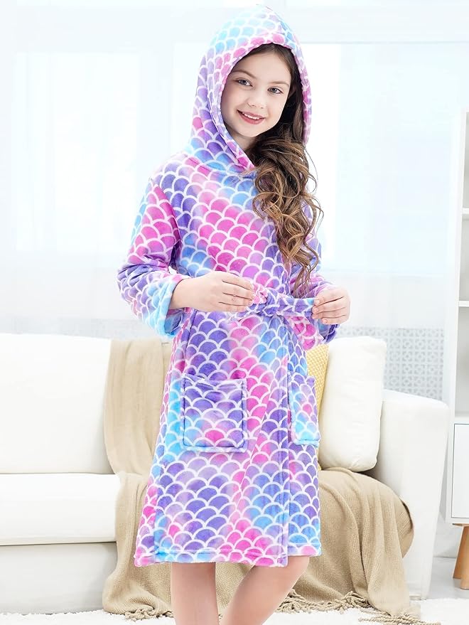 Doctor Unicorn Soft Hooded Rainbow Bathrobe Sleepwear for Girls