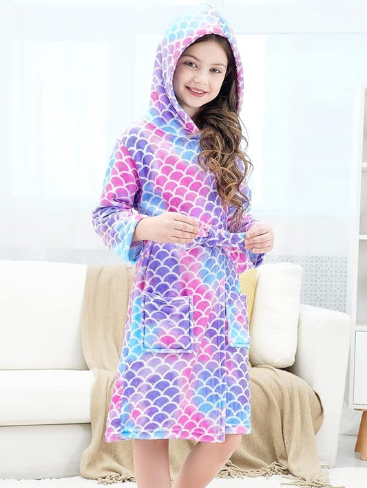 Doctor Unicorn Soft Hooded Rainbow Bathrobe Sleepwear for Girls