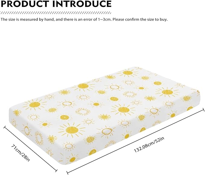Yellow and White Sun Fitted Crib Sheet for Boys Girls Sunny Boho Bohemian Celestial Sky Baby Sheet for Standard Crib and Toddler Sunshine Nursery Bed Mattress Sheets 28"x52"