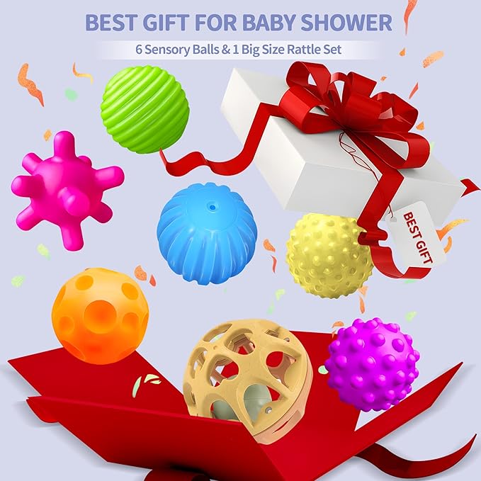Montessori Toys Sensory Balls for Babies, Colorful Textured Sensory Toys for Babies 1-3, Hand Catching Baby Balls, Wheat Straw Baby Rattle Baby Toys Newborn Gifts for 6-12 Months