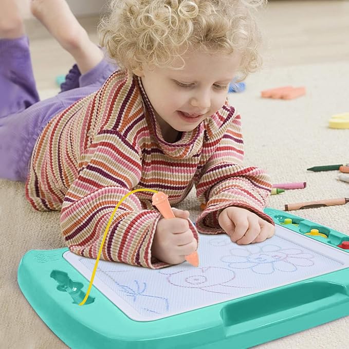 SGILE Large Magnetic Drawing Board for Kids, Toddlers Toys for 1 2 3 4 Year Old, Etch & Sketch Pad with 4 Stamps, Learning and Educational Toys for Boys Girls Gift, 16 ×13 in (42 x 32 CM), Green
