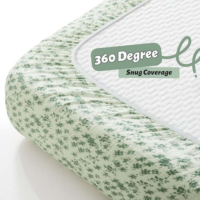 SiinvdaBZX 2 Pcs Muslin Crib Sheets Neutral, Ultra Soft Cotton Breathable Fitted Baby Crib Mattress Sheets for 52"x28" Standard Toddler Mattress (Leaf + Clovers)