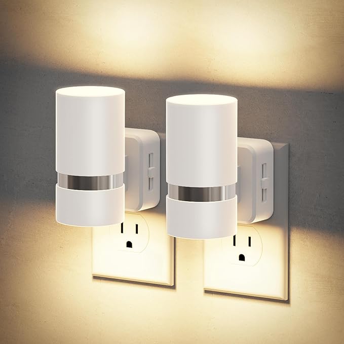 JandCase Night Lights Plug into Wall, Automatic Night Light with Dusk to Dawn, 2 Pack 3000K Soft Warm 0-100LM Dimmable Plug in LED Nightlight for Bedroom, Hallway, Stairs
