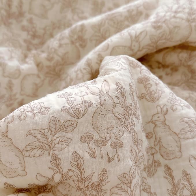 BuLuTu Flower Rabbit Print Duvet Cover Twin, Soft Breathable Muslin Cotton Quilt Cover 68"x86", Girls Boys Comforter Cover with Chic Ruffles, Zipper Closure, Corner Ties, All Seasons