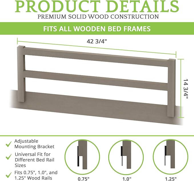 Safety Guard Rail for Baby, Kids, and Children - Solid Wood Safety Bed Rail for Toddlers - Easy Installation - Premium Protection for Bunk, Twin, Full, Queen and King Size Beds - (Cloud - Westwood)