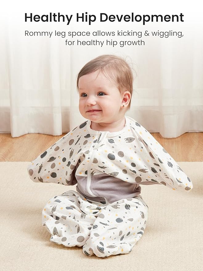 GROWNSY Transitional Swaddle Sleep Sack 6-12 Months, Starfish Design Baby Swaddle Sack, Dual-Zipper for Easy Diaper Changes, Proper Hip Development & Openable Foot Button, 19-27 lbs, Space Tourism