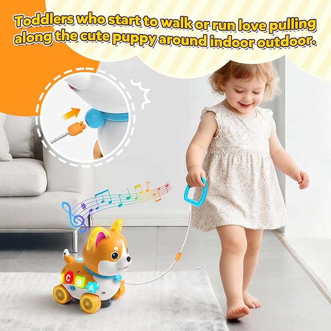 Baby Toys for 6-12-18 Month, 3-in-1 Musical Puppy Toy, Crawling & Walking Toys for 1 Year Old Boy Girl Gifts, Bilingual Learning Educational for 7 8 9 10 Months Developmental Toy