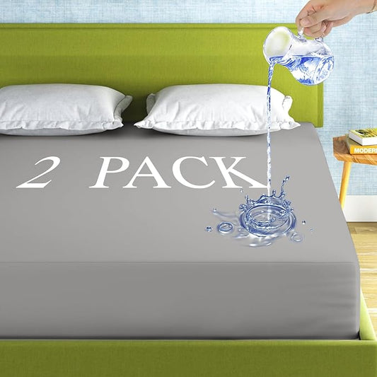 2 Pack Mattress Protector King Size 100% Waterproof Fitted Mattress Cover, Breathable Noiseless & Machine Washable Bed Cover Deep Pocket from 5" to 21", Bed Protector for Pets Kids Adults Dark Grey
