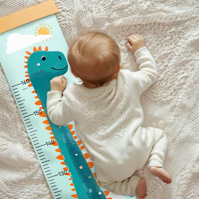Woodemon Personalized Name Growth Chart for Kids, Cute Dinosaur Baby Height Chart, Canvas Height Measuring Rulers for Boys Girls, Nursery Decor Baby Boy Girl Growth Ruler Measuring Board
