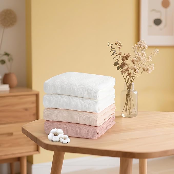 Baby Organic Crib Sheets 2 Pack 100% Organic Muslin Cotton 52x28 Inches Fitted Crib Mattress Sheet for Baby Girls Boys, Ultra Soft Neutral Toddler Bedding Bed Sheets Fits Standard Size Cribs Mattress