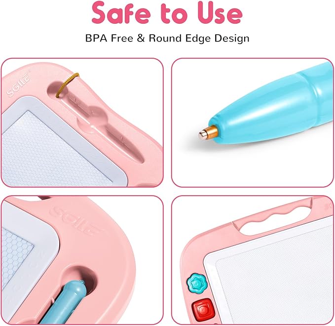 SGILE Large Magnetic Drawing Board for Kids, Toddlers Toys for 1 2 3 4 Year Old, Etch & Sketch Pad with 4 Stamps, Learning and Educational Toys for Boys Girls Gift, 16 ×13 in (42 x 32 CM), Light Pink