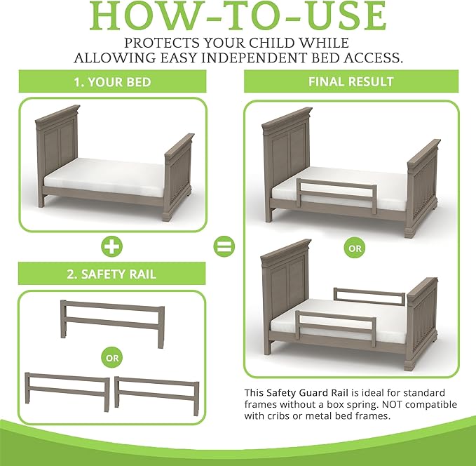 Safety Guard Rail for Baby, Kids, and Children - Solid Wood Safety Bed Rail for Toddlers - Easy Installation - Premium Protection for Bunk, Twin, Full, Queen and King Size Beds - (Cloud - Westwood)