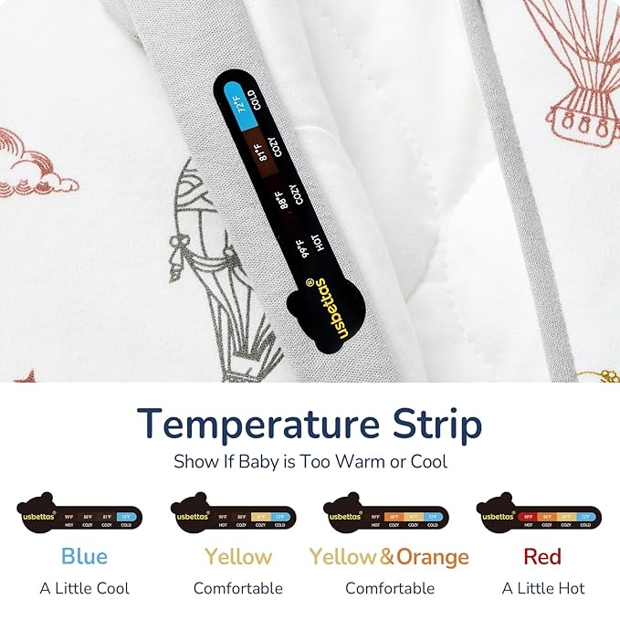 Baby Sleep Sack 12–18 Months, 2.5 TOG Warm Cotton Sleep Sack with Detachable Long Sleeves, Winter Wearable Blanket for Cold Nights, 2-Way Zipper Toddler Sleeping Sack, Hot Air Balloon
