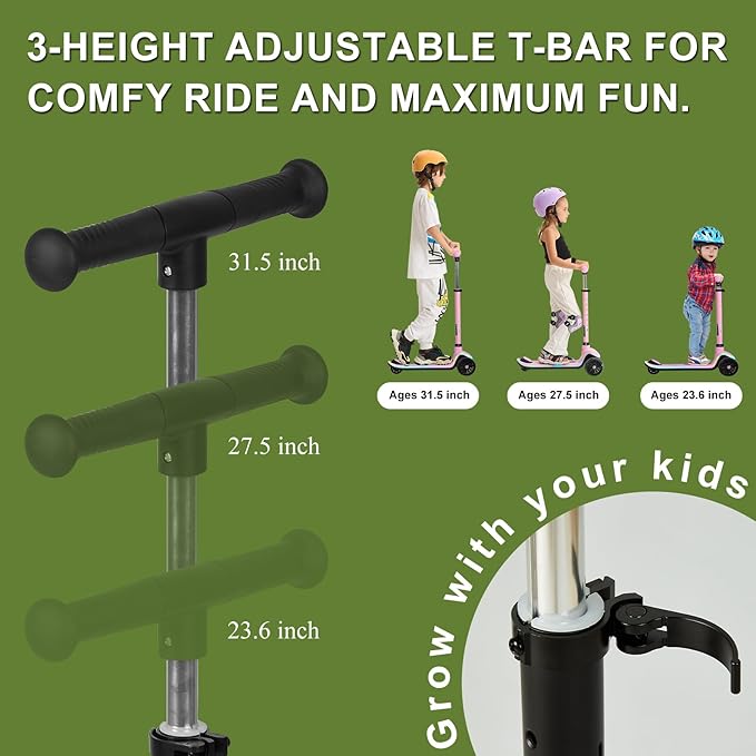 Light-Up Scooter for Kids 3-8,20 Dynamic Light Patterns for Evening Play Safety - Lean-to-Steer Kick Scooter with Adjustable Handlebar (Grows with Child) - Gift for Boys & Girls