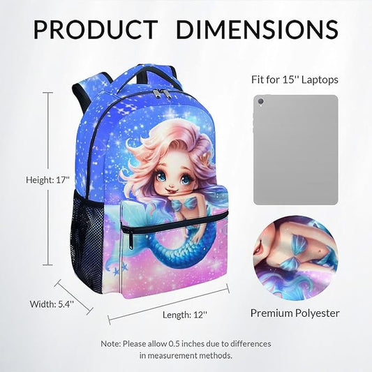 GiftoFLUX School Backpack for Girls - Mermaid Backpacks for Kids - Toddlers Bookbag for Daughter - Durable Schoolbag for Kindergarten/Preschool/Elementary(17 Inch)