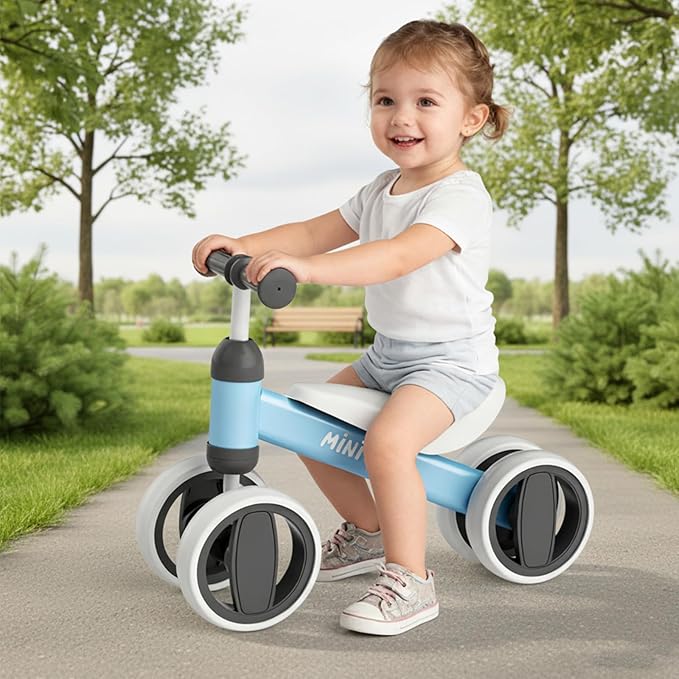 SIMATE Balance Bike Toys for 1 Year Old Boys Girls, 12-24 Month Toddler Ride on Toys, 4 Silent Wheels & Soft Seat, First Birthday Gifts for Baby Girls Boys
