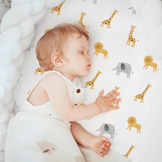 Baby Bassinet Sheets - 3 Pack Breathable Cradle Bassinet Mattress Sheets for Newborns Universal Fit for Hourglass, Oval, Rectangle Mattresses (32" x 16") Dinosaur Elephant