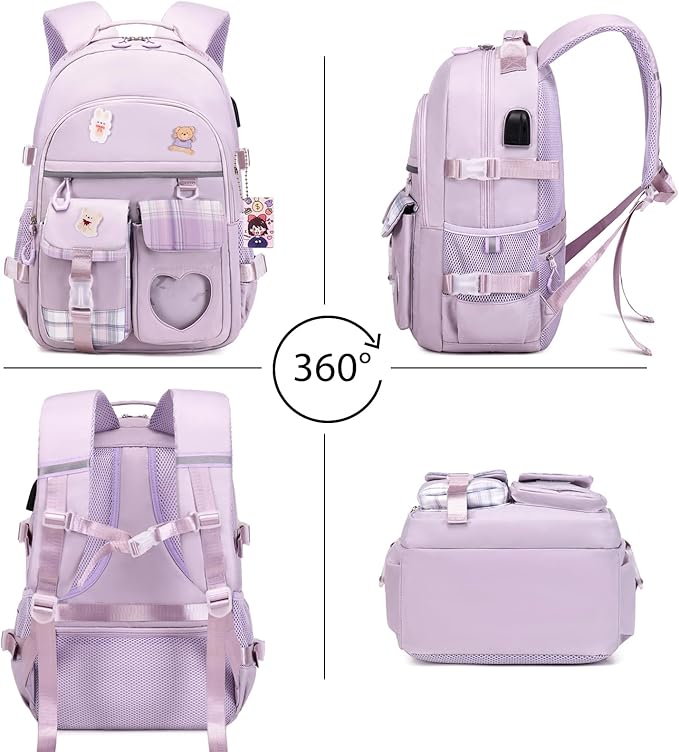 ACESAK Backpack for Girls - Bookbag Backpacks Schoolbag for Girls Kids Teen Women Casual Travel Daypacks - School Bag Elementary Middle School College Cute Backpack with Lunch Box (Purple)